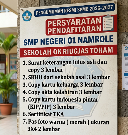 Pengumuman Pendaftaran SPMB 2026/2027 SMP Negeri 01 Namrole Dibuka